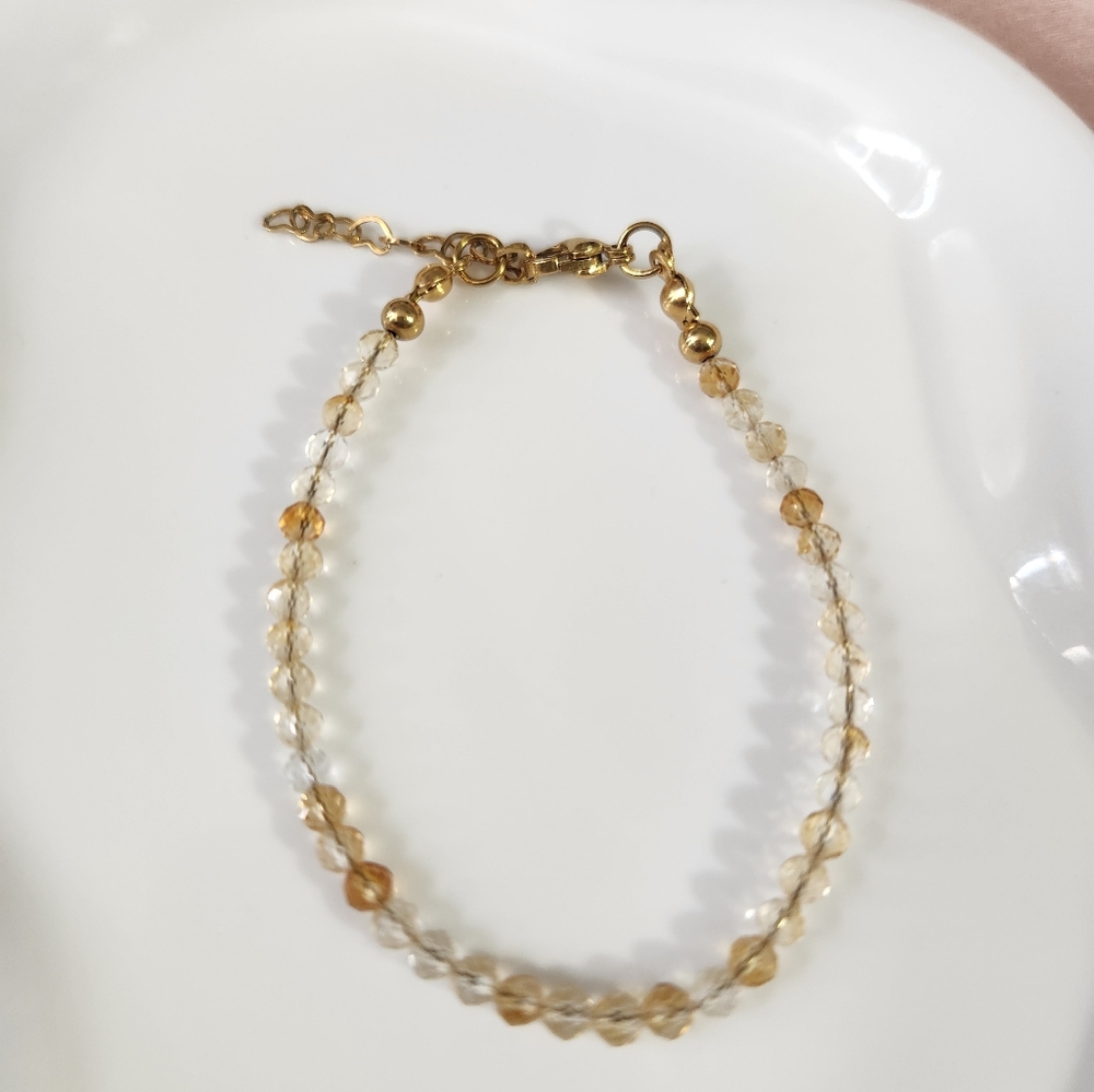 Gold Dainty Citrine Bead Bracelet - Picture 1 of 5